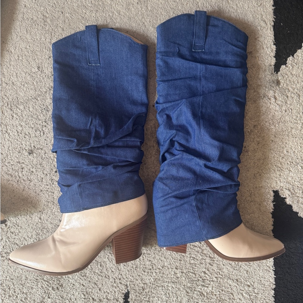 Denim and Cream Slouchy Boots